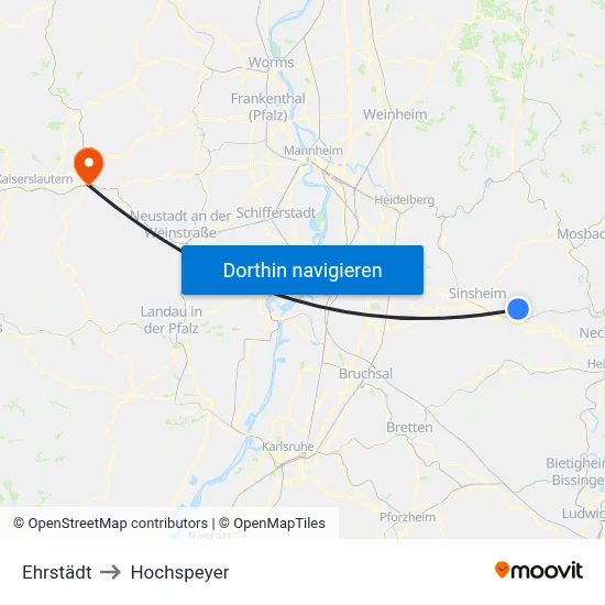 Ehrstädt to Hochspeyer map