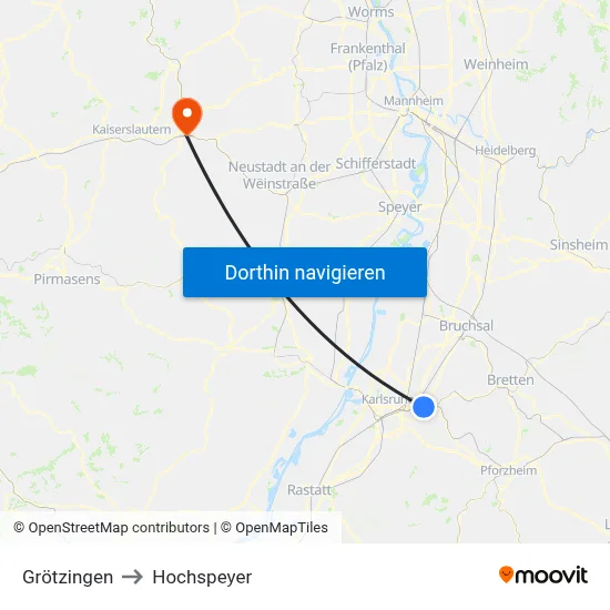Grötzingen to Hochspeyer map