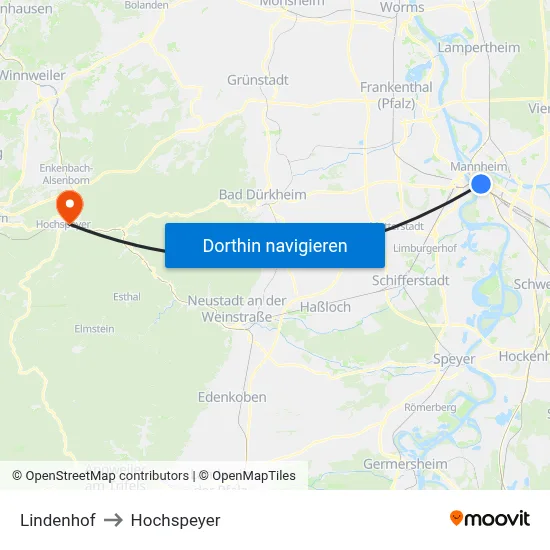 Lindenhof to Hochspeyer map