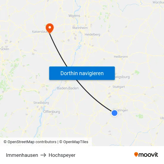 Immenhausen to Hochspeyer map
