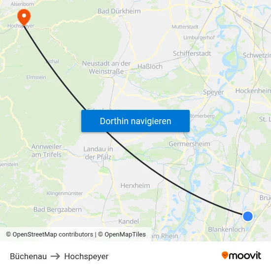 Büchenau to Hochspeyer map