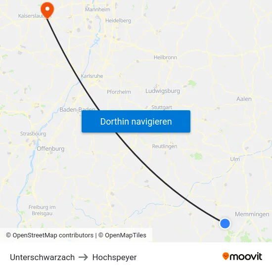 Unterschwarzach to Hochspeyer map