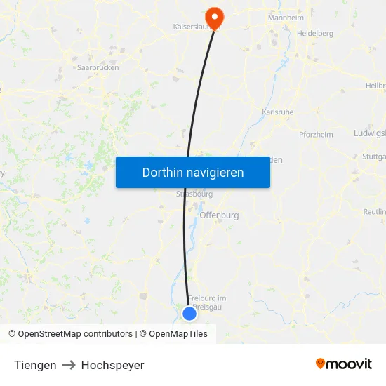 Tiengen to Hochspeyer map