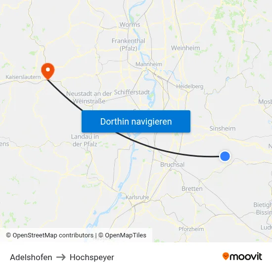 Adelshofen to Hochspeyer map