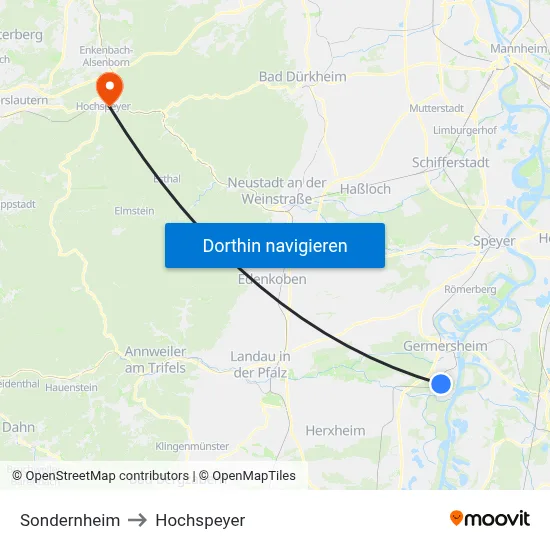 Sondernheim to Hochspeyer map