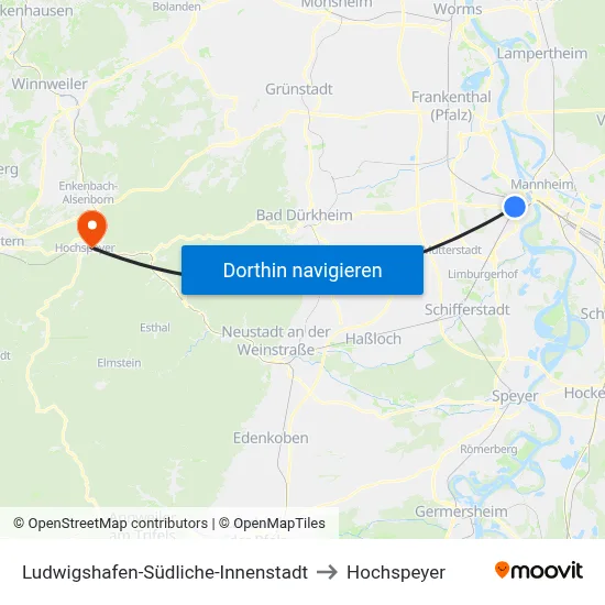 Ludwigshafen-Südliche-Innenstadt to Hochspeyer map