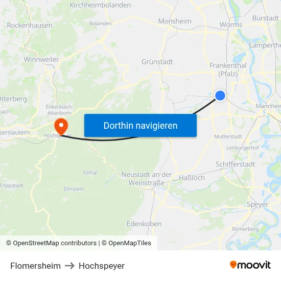 Flomersheim to Hochspeyer map