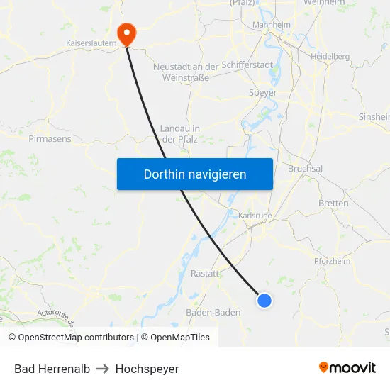 Bad Herrenalb to Hochspeyer map
