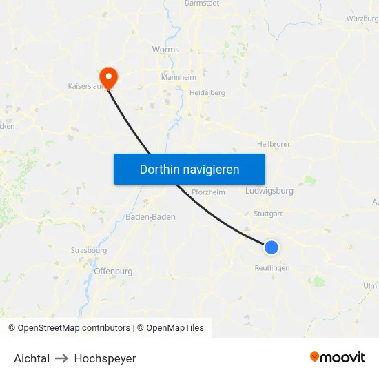 Aichtal to Hochspeyer map