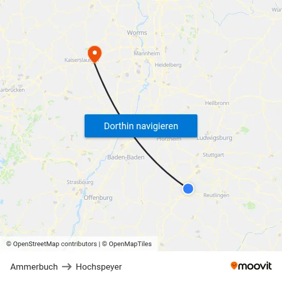 Ammerbuch to Hochspeyer map