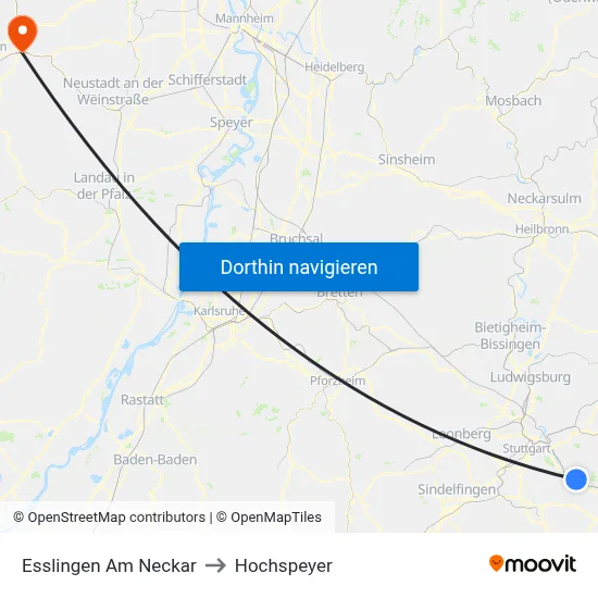 Esslingen Am Neckar to Hochspeyer map
