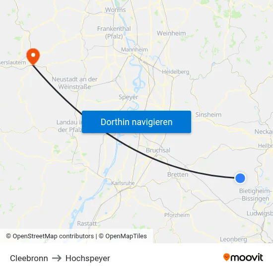 Cleebronn to Hochspeyer map