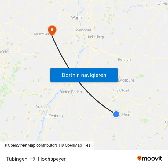 Tübingen to Hochspeyer map
