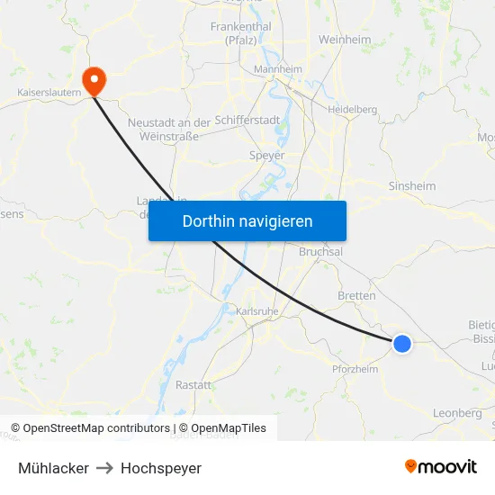 Mühlacker to Hochspeyer map