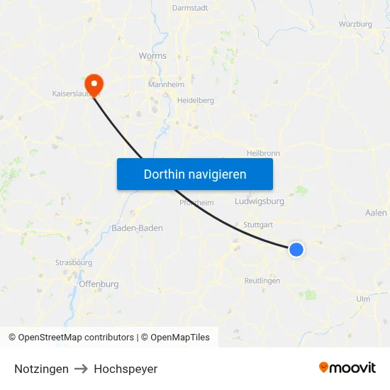 Notzingen to Hochspeyer map