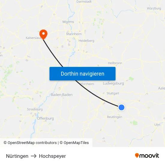 Nürtingen to Hochspeyer map