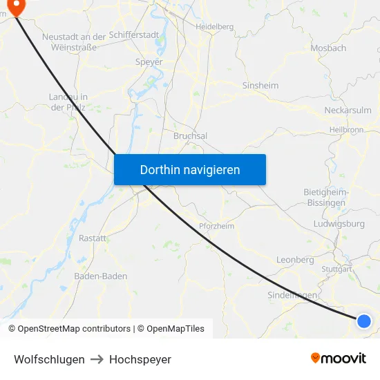 Wolfschlugen to Hochspeyer map