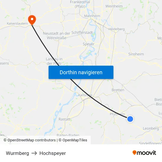 Wurmberg to Hochspeyer map