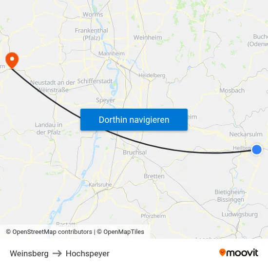 Weinsberg to Hochspeyer map