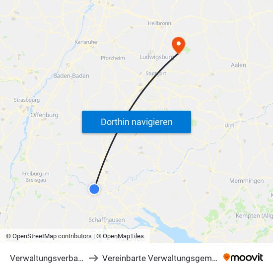 Verwaltungsverband Donaueschingen to Vereinbarte Verwaltungsgemeinschaft Der Stadt Backnang map