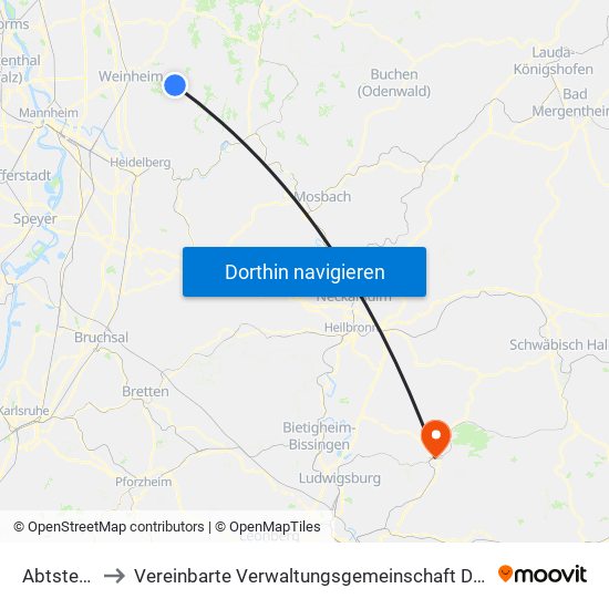 Abtsteinach to Vereinbarte Verwaltungsgemeinschaft Der Stadt Backnang map