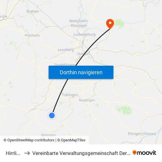 Hirrlingen to Vereinbarte Verwaltungsgemeinschaft Der Stadt Backnang map