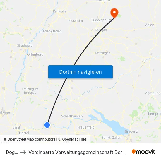 Dogern to Vereinbarte Verwaltungsgemeinschaft Der Stadt Backnang map