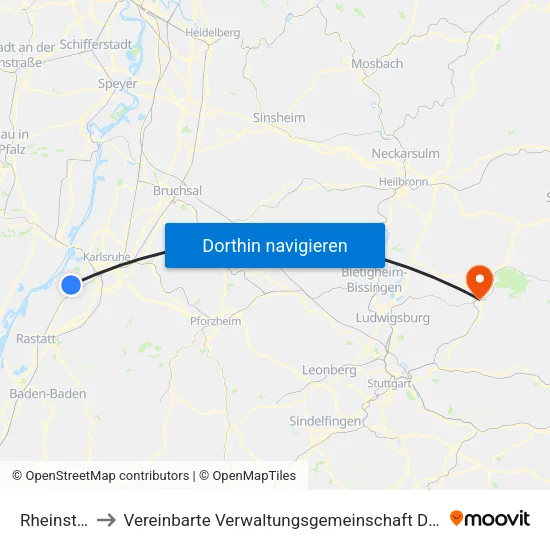 Rheinstetten to Vereinbarte Verwaltungsgemeinschaft Der Stadt Backnang map