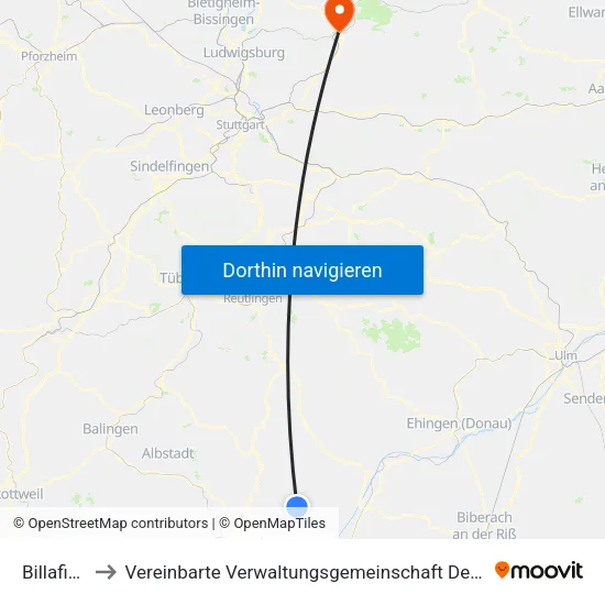 Billafingen to Vereinbarte Verwaltungsgemeinschaft Der Stadt Backnang map