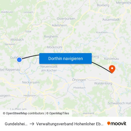 Gundelsheim to Verwaltungsverband Hohenloher Ebene map