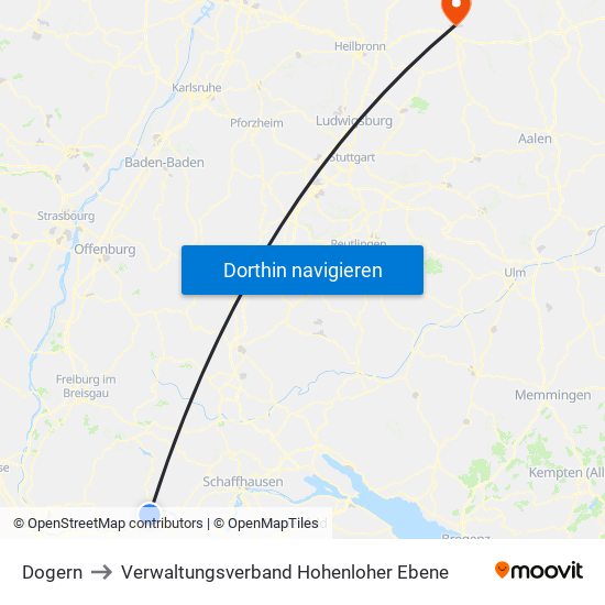 Dogern to Verwaltungsverband Hohenloher Ebene map