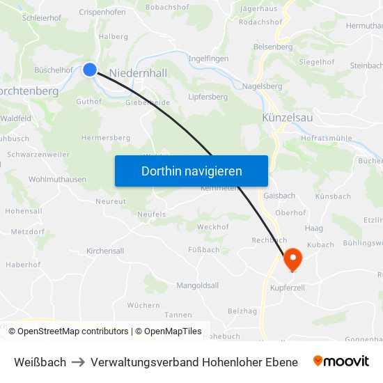 Weißbach to Verwaltungsverband Hohenloher Ebene map