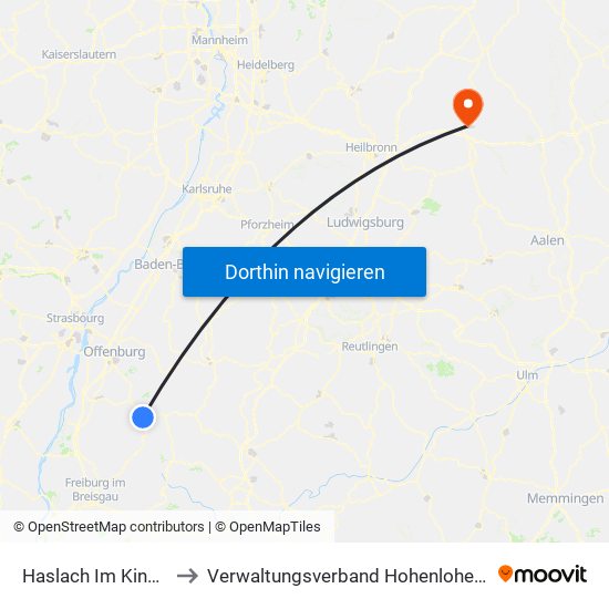 Haslach Im Kinzigtal to Verwaltungsverband Hohenloher Ebene map