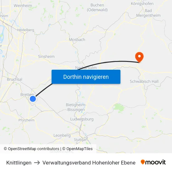 Knittlingen to Verwaltungsverband Hohenloher Ebene map