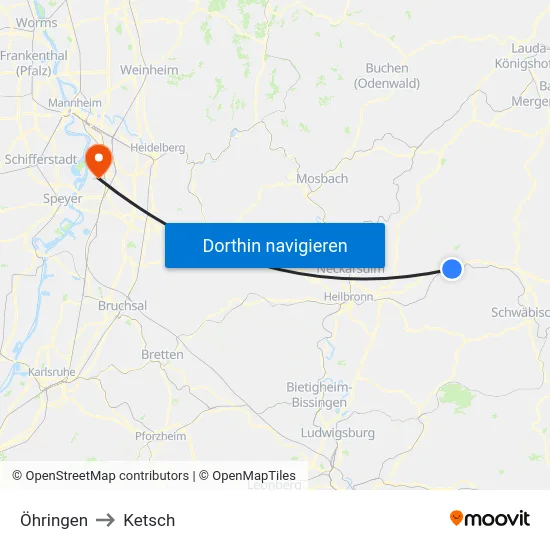 Öhringen to Ketsch map