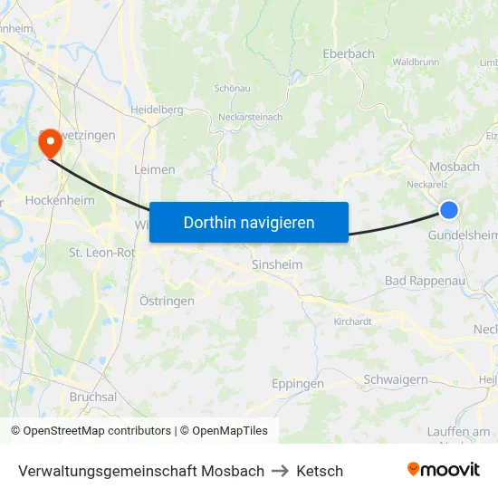 Verwaltungsgemeinschaft Mosbach to Ketsch map