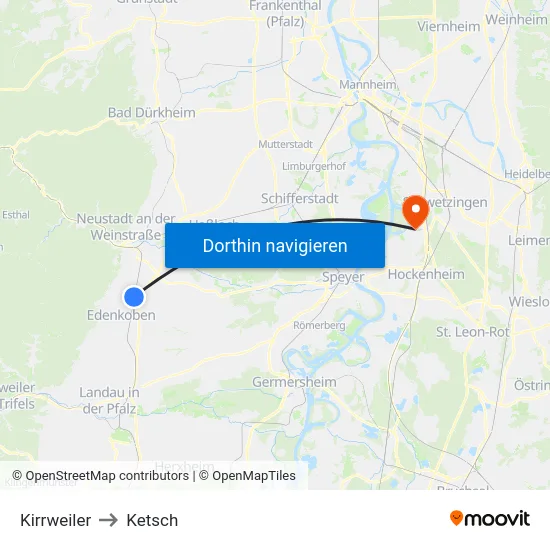 Kirrweiler to Ketsch map