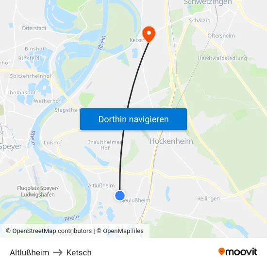 Altlußheim to Ketsch map