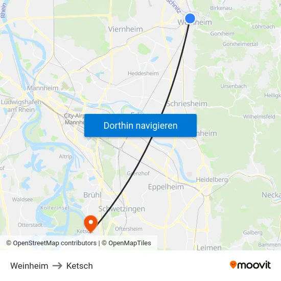 Weinheim to Ketsch map