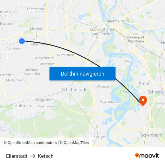 Ellerstadt to Ketsch map