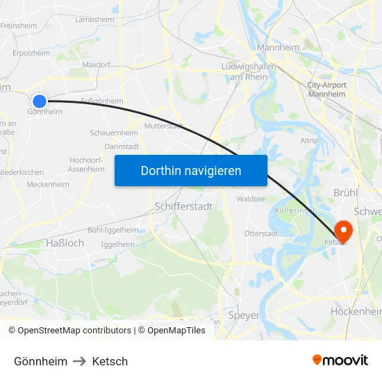 Gönnheim to Ketsch map