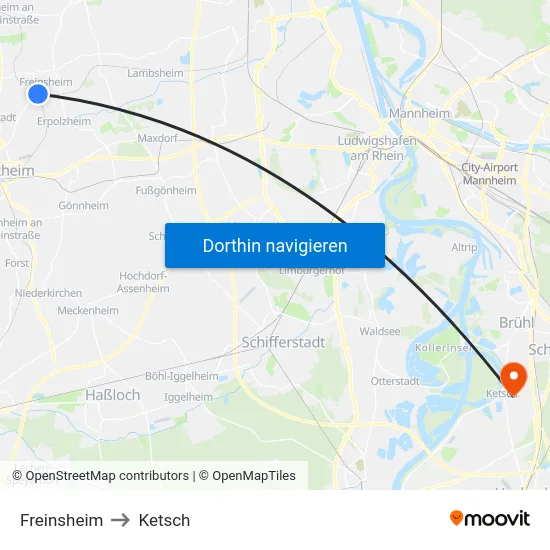 Freinsheim to Ketsch map