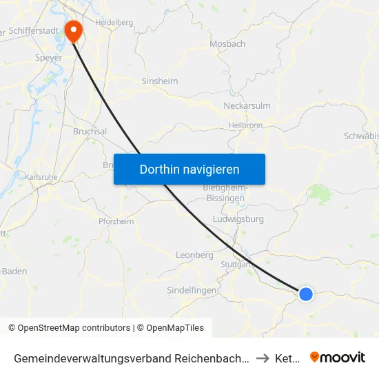 Gemeindeverwaltungsverband Reichenbach An Der Fils to Ketsch map