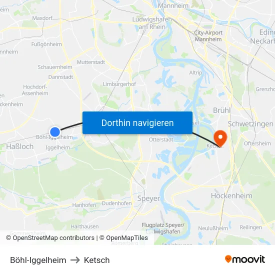 Böhl-Iggelheim to Ketsch map