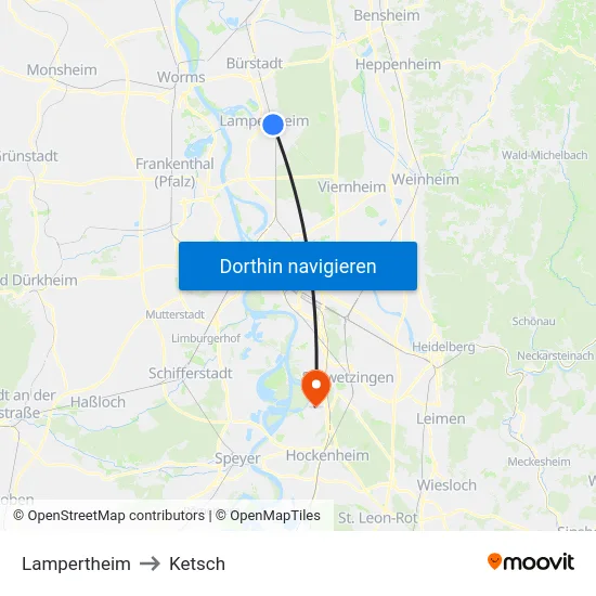 Lampertheim to Ketsch map