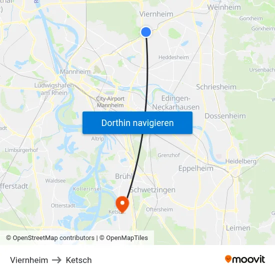 Viernheim to Ketsch map