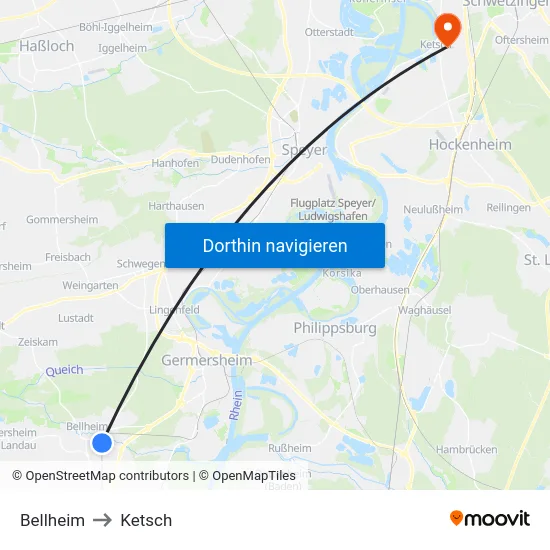 Bellheim to Ketsch map