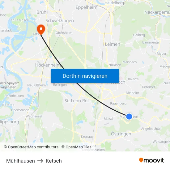 Mühlhausen to Ketsch map