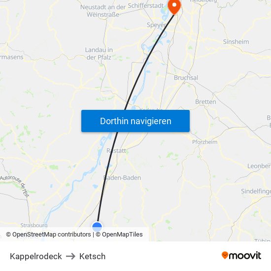 Kappelrodeck to Ketsch map