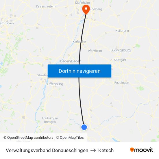 Verwaltungsverband Donaueschingen to Ketsch map